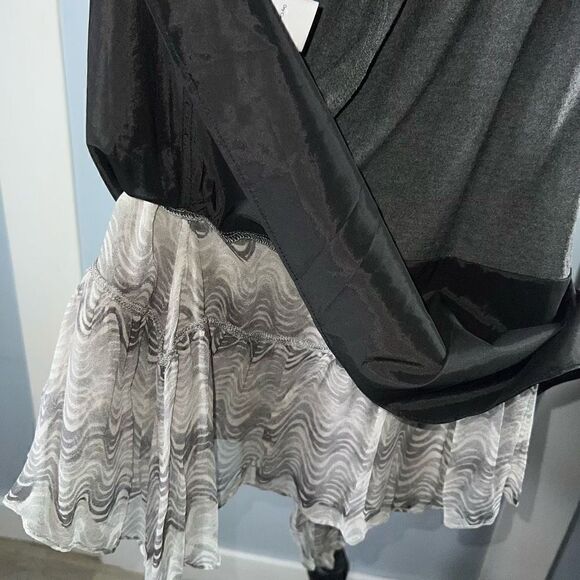 Elizabeth and James Gray Slip Dress, Silk Patterned Ruffle Layered Hem Women’s S - Picture 10 of 11